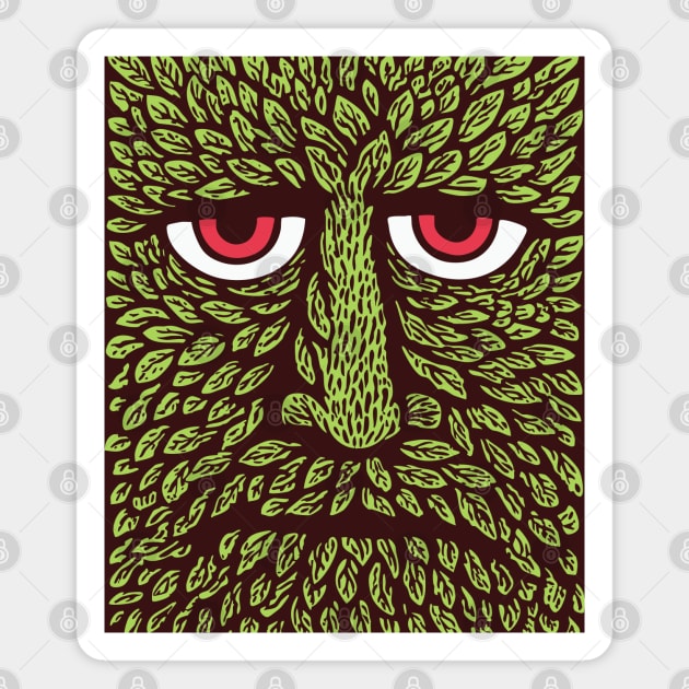 Green Man Forest Spirit Woodcut Magnet by TuncGK